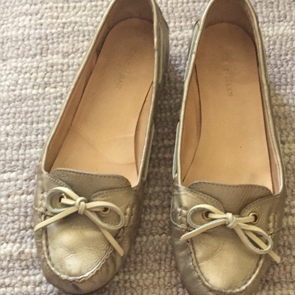Cole Haan gold leather boat shoes